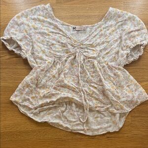 SO Women's Floral Peplum Blouse - Cream and Orange